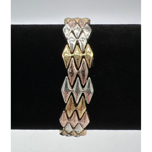 Napier Tri-Tone Stretch Bracelet Gold Silver Rose Tone Metal Geometric Design Wo - Picture 1 of 7